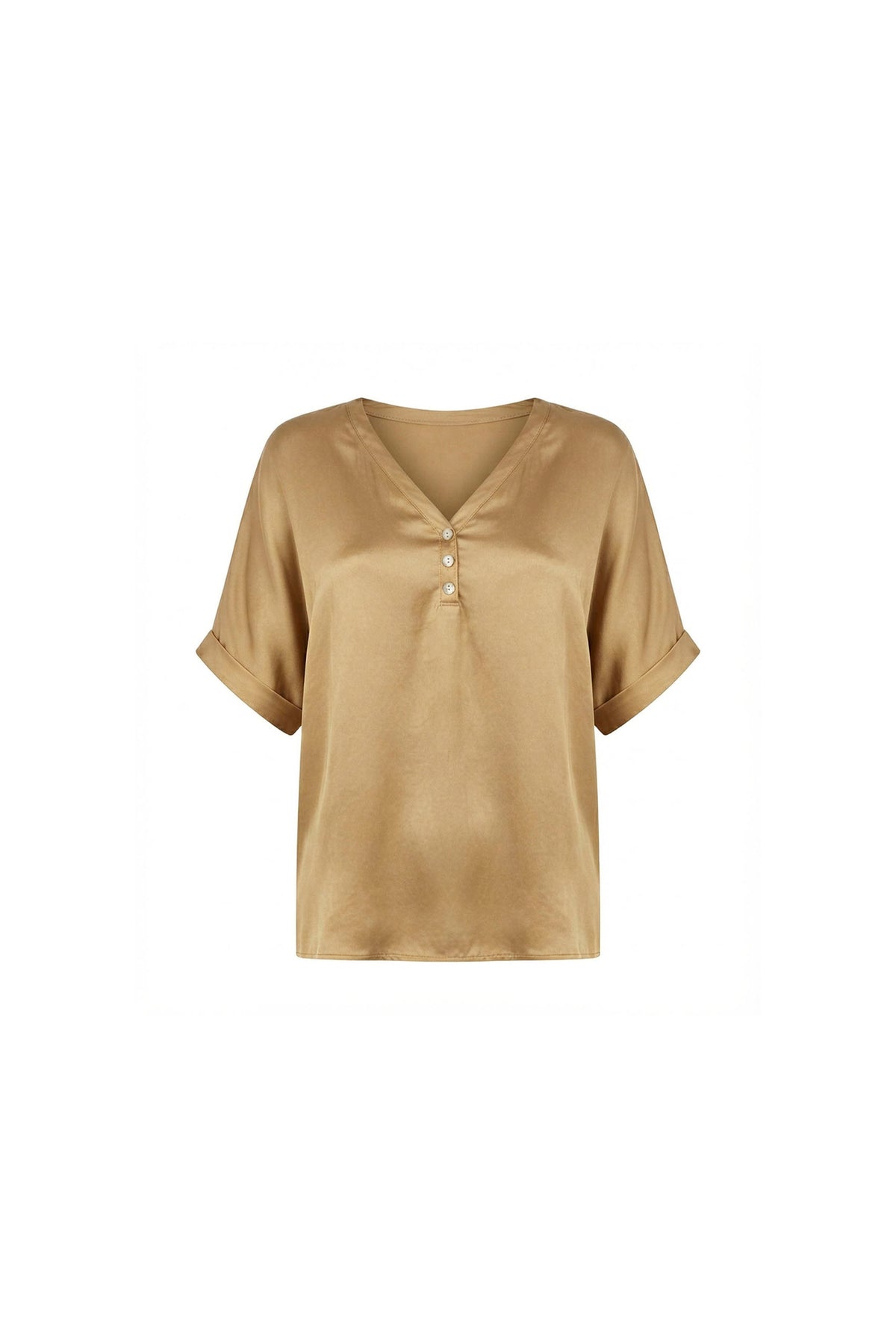 Camel Button Detail Relaxed Fit Top