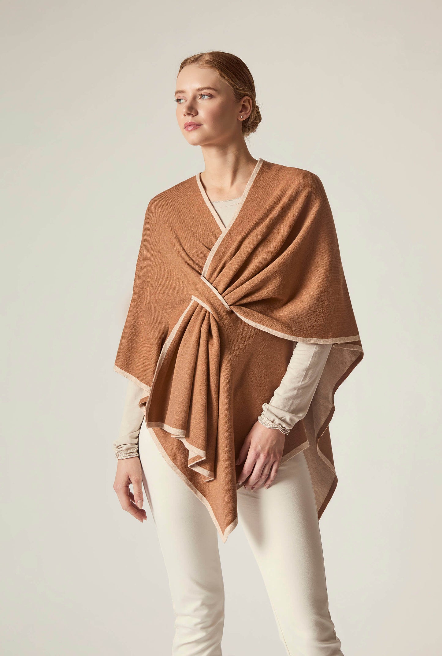 Camel Front Knot Poncho