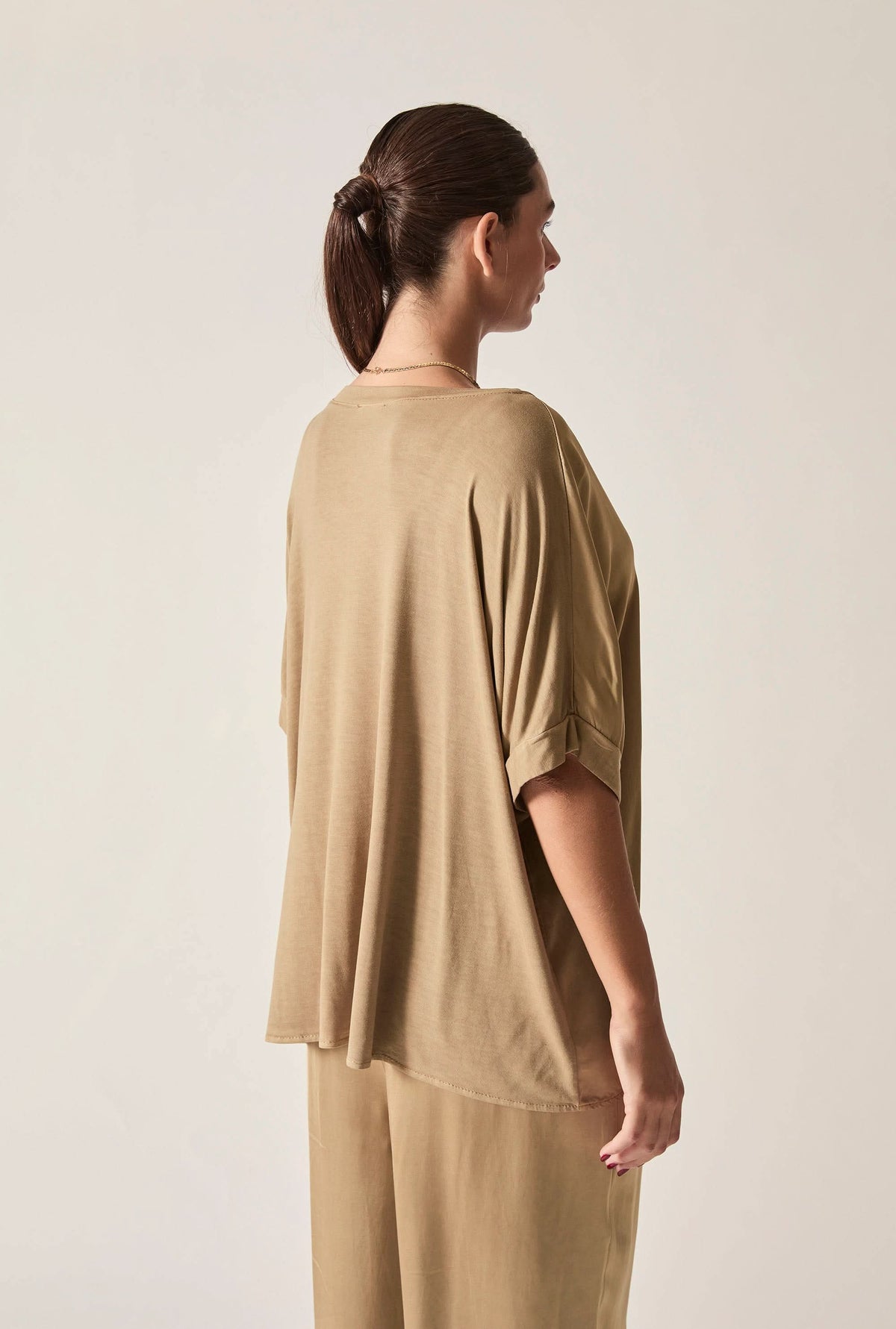 Camel V-Neck Relaxed Fit Top