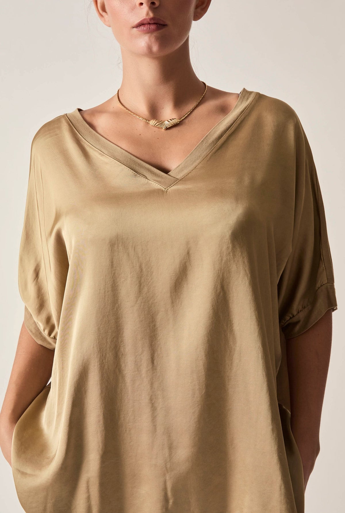 Camel V-Neck Relaxed Fit Top