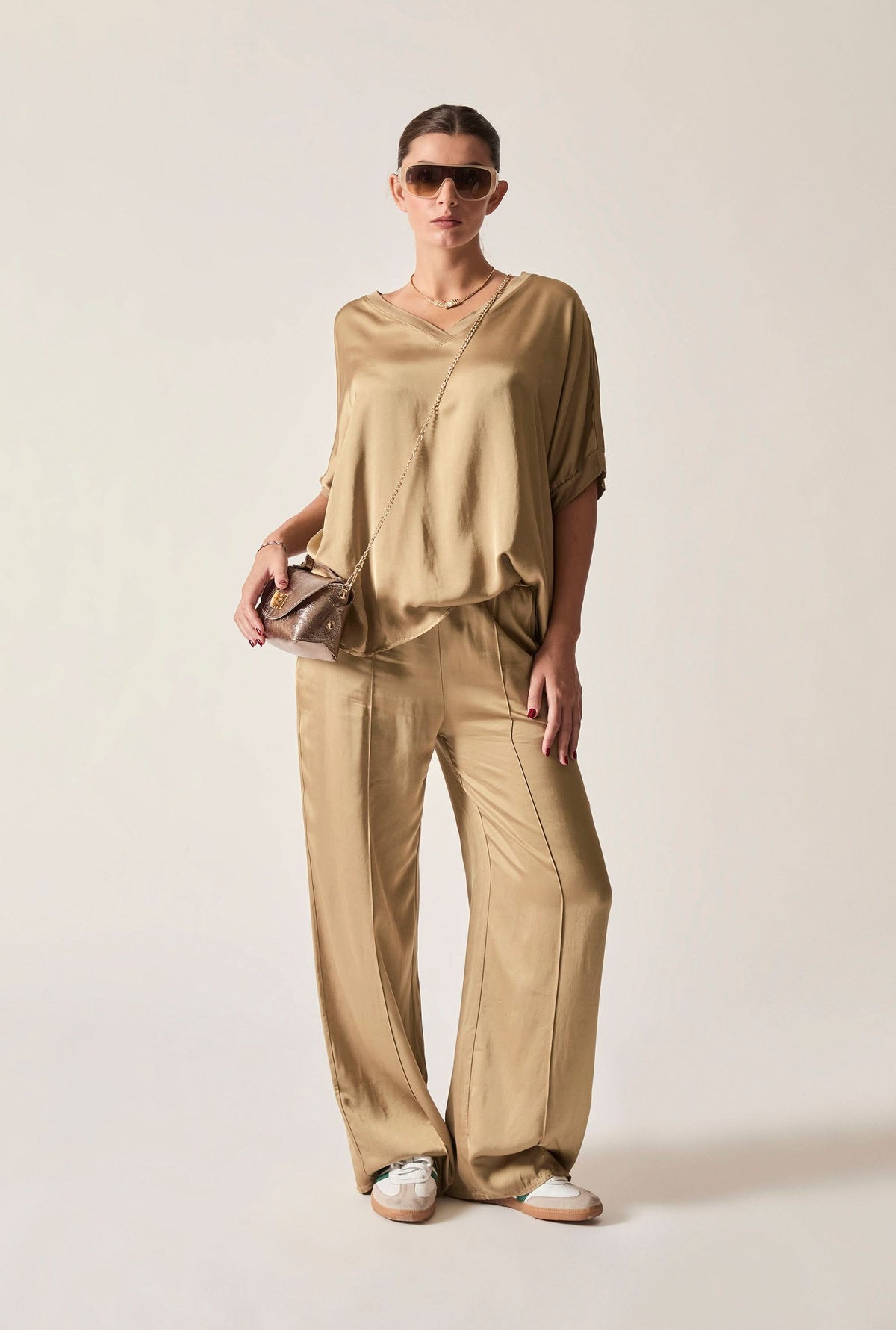 Camel V-Neck Relaxed Fit Top
