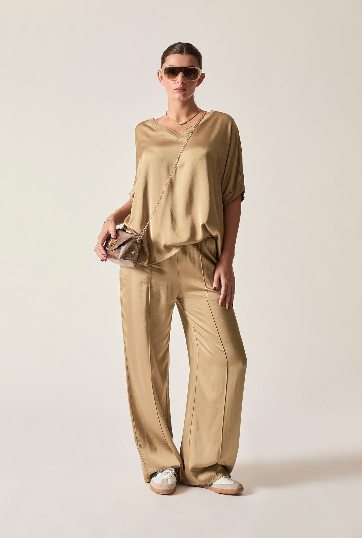 Camel Wide-Leg Drawstring Trousers