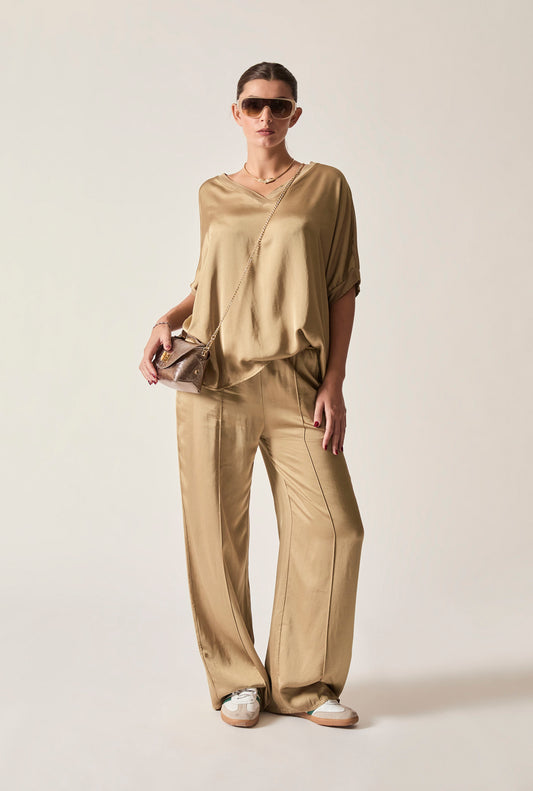 Camel Wide-Leg Drawstring Trousers
