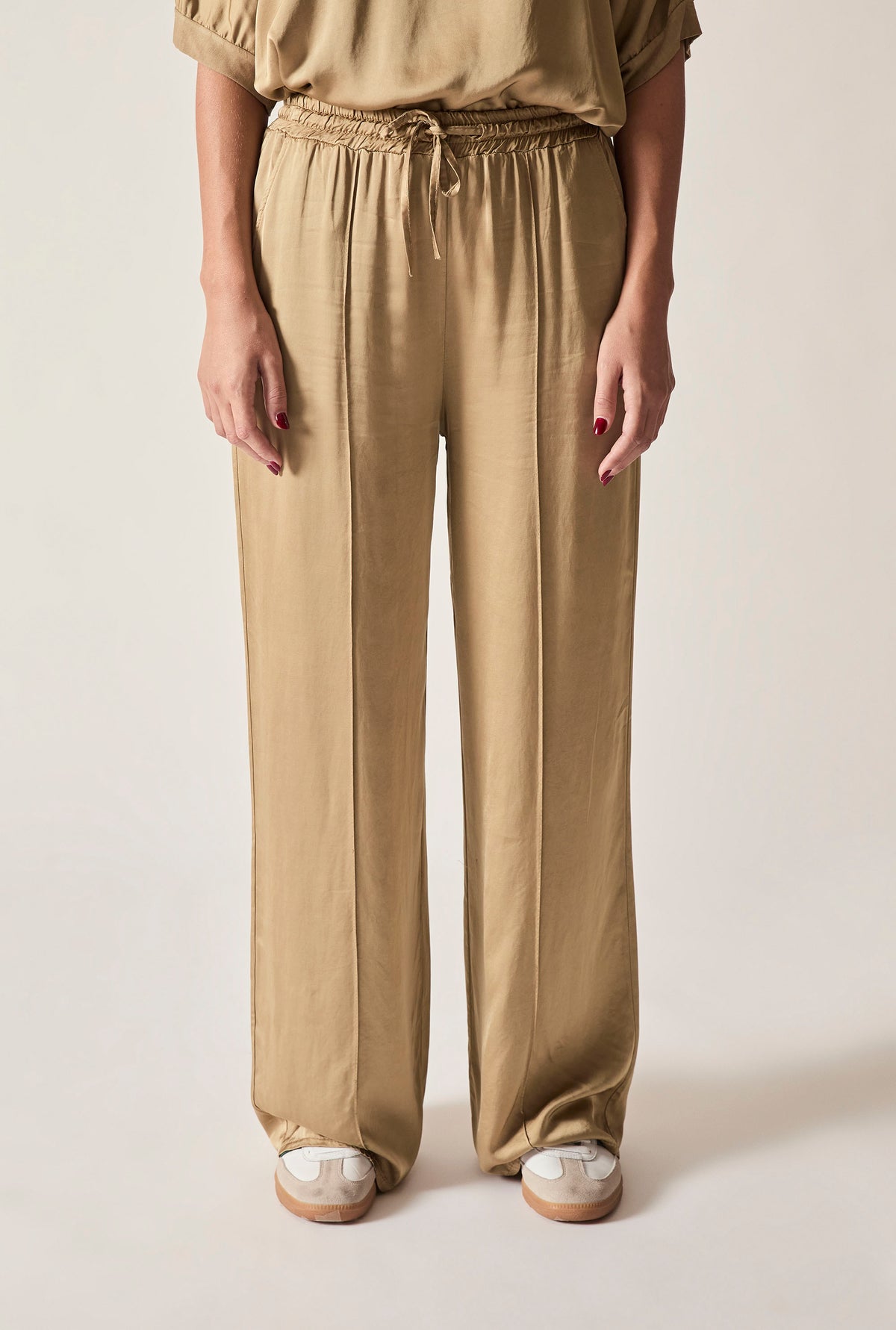 Camel Wide-Leg Drawstring Trousers