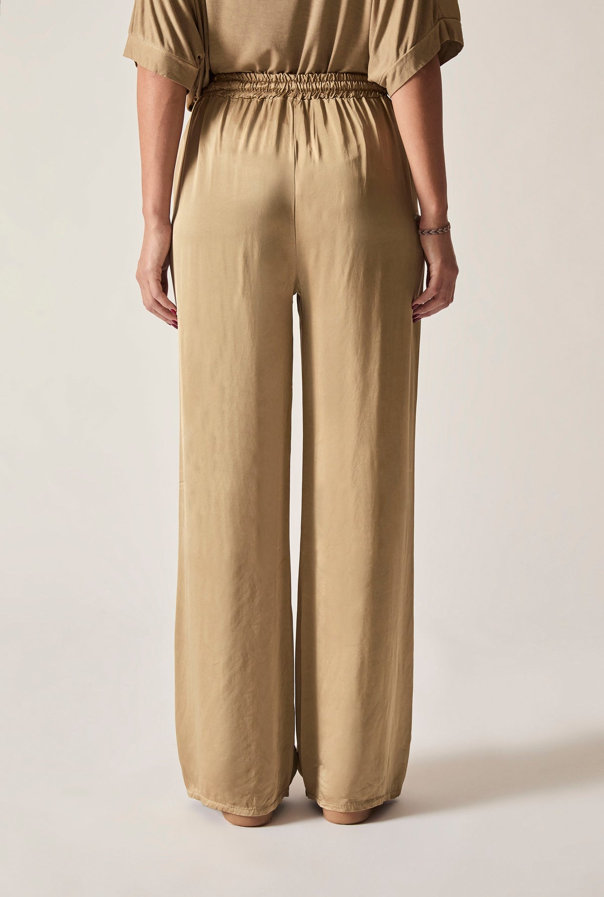 Camel Wide-Leg Drawstring Trousers