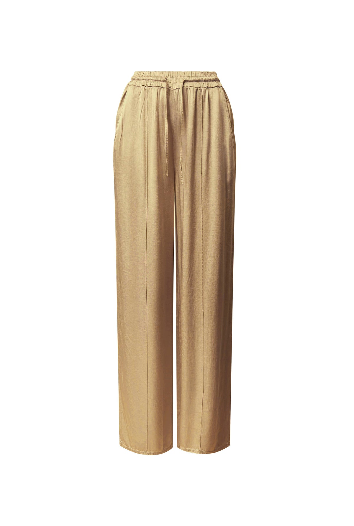 Camel Wide-Leg Drawstring Trousers