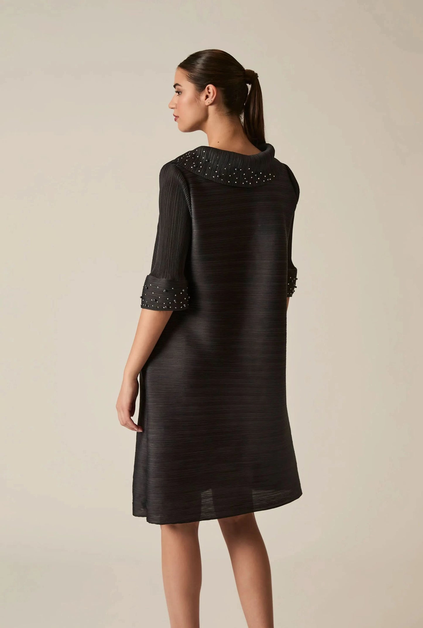 Charcoal Embellished Pleat Dress