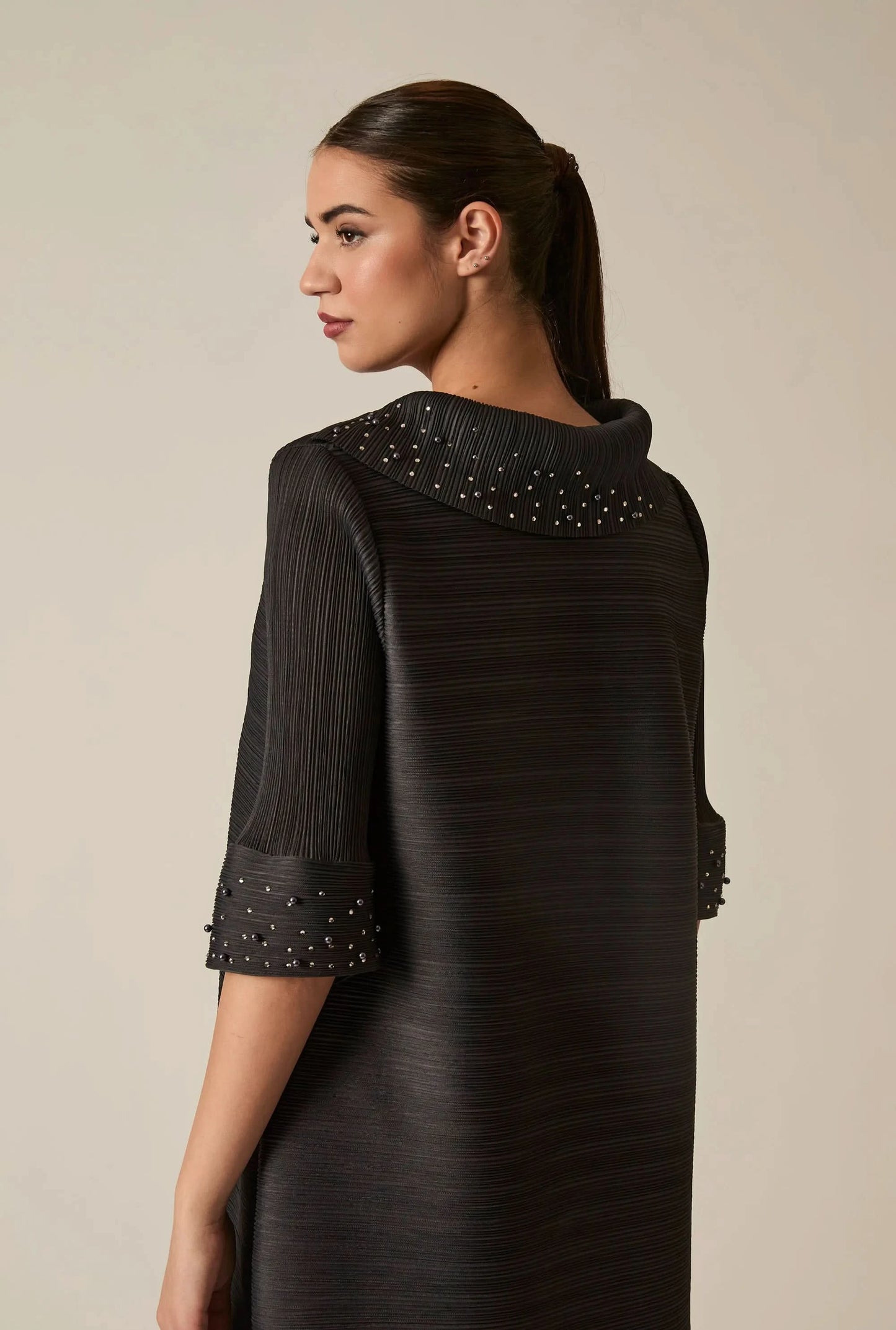 Charcoal Embellished Pleat Dress