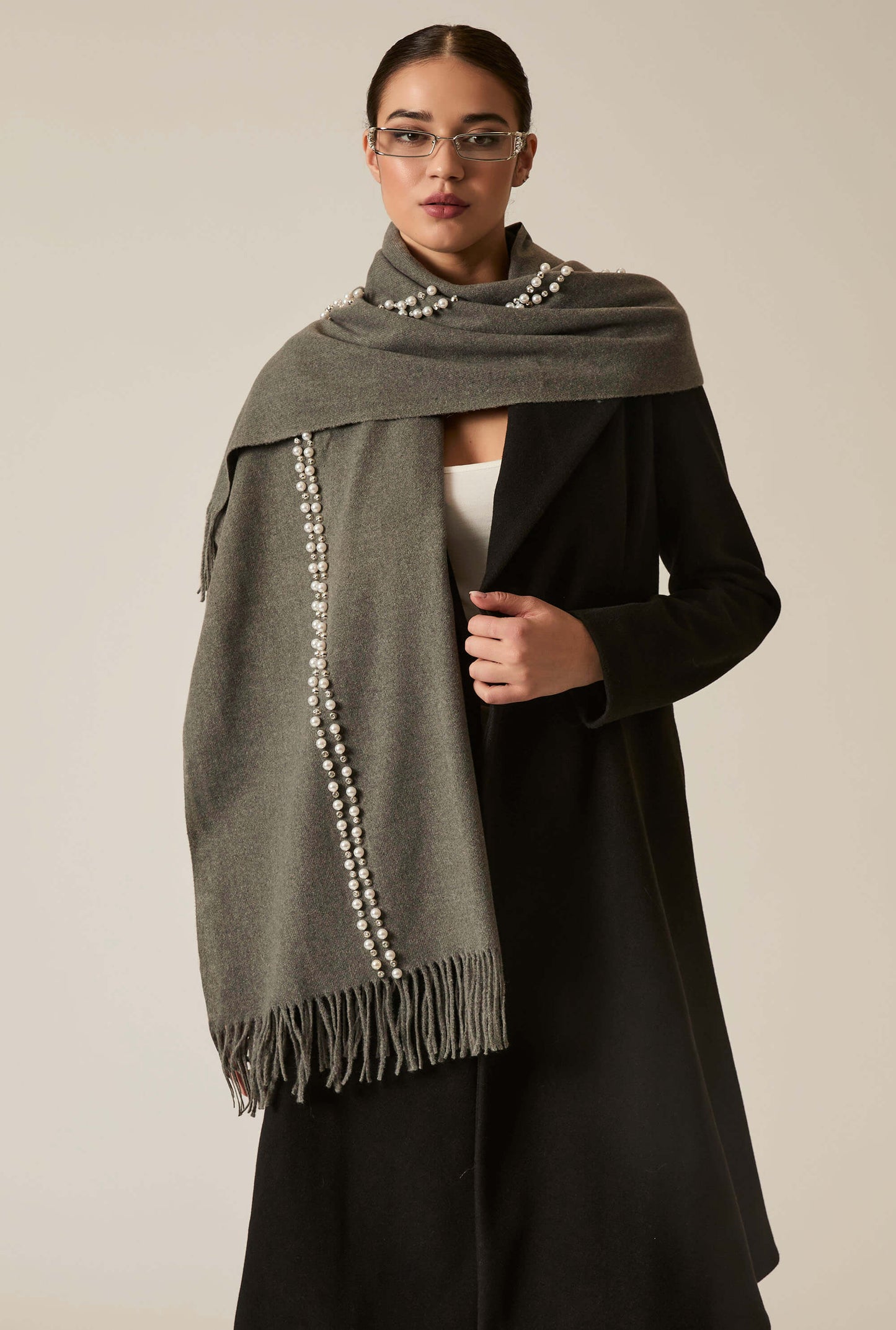 Charcoal Pearl Detail Scarf