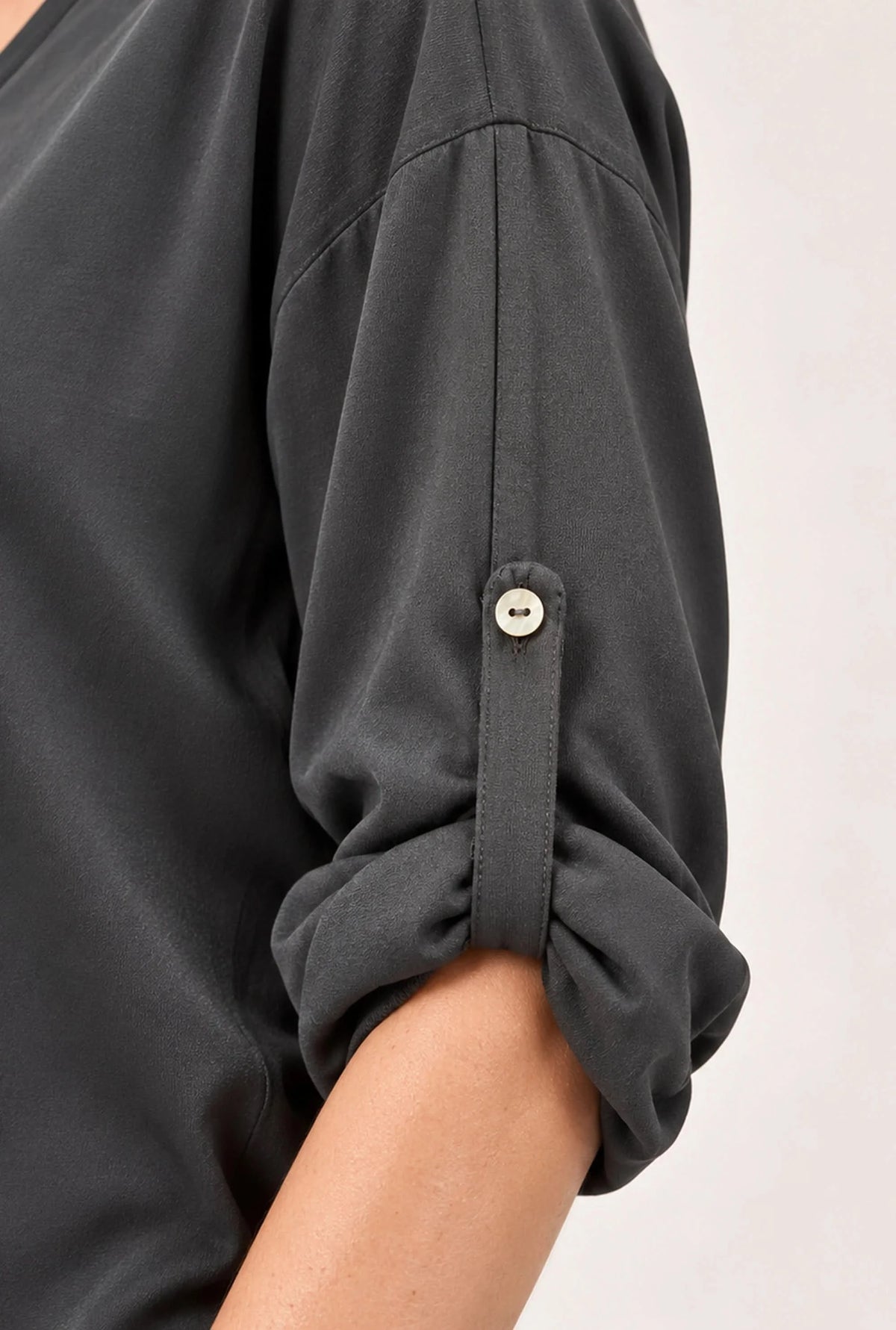 Charcoal Satin V-Neck Blouse