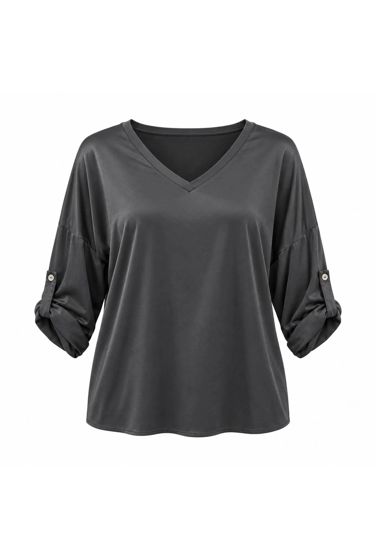 Charcoal Satin V-Neck Blouse