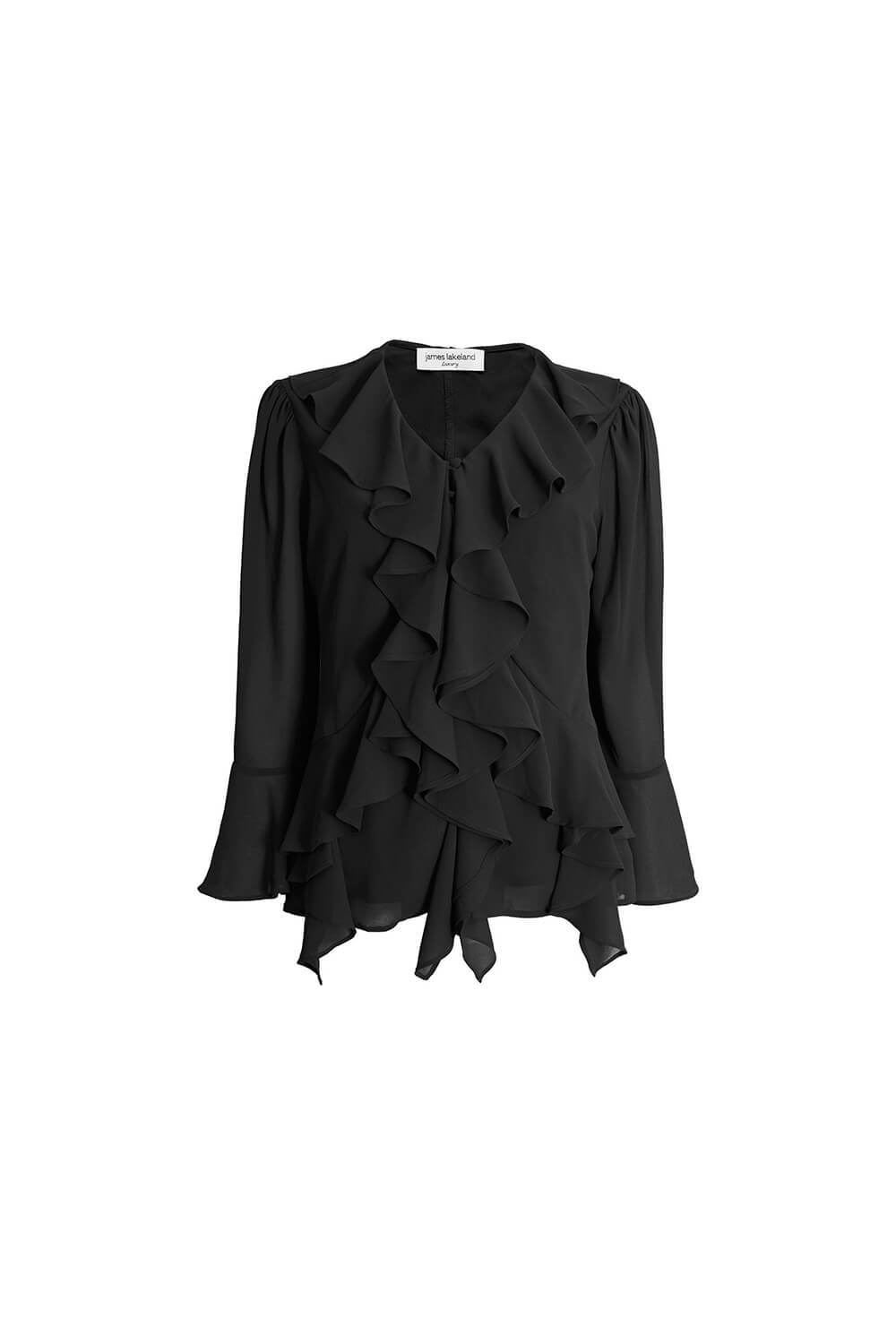 black ruffle blouse