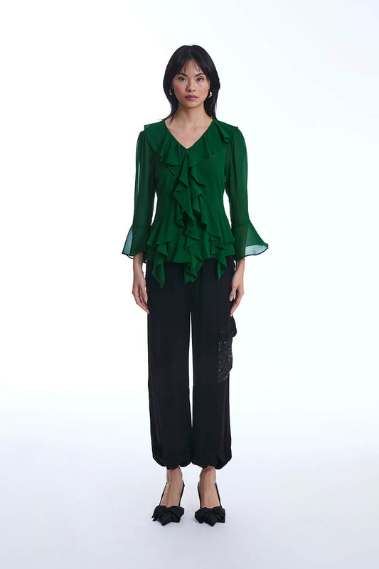 Chiffon Ruffle Green Shirt