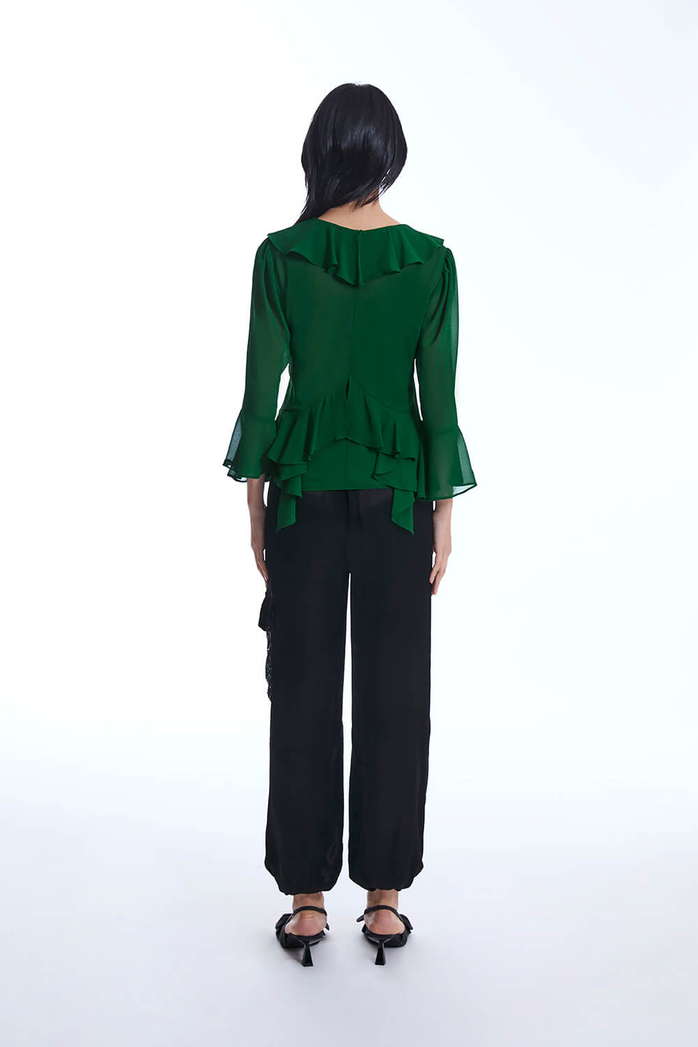 Chiffon Ruffle Green Shirt