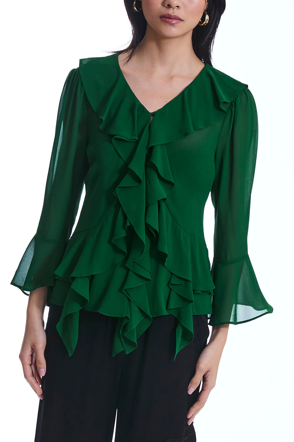 Chiffon Ruffle Green Shirt