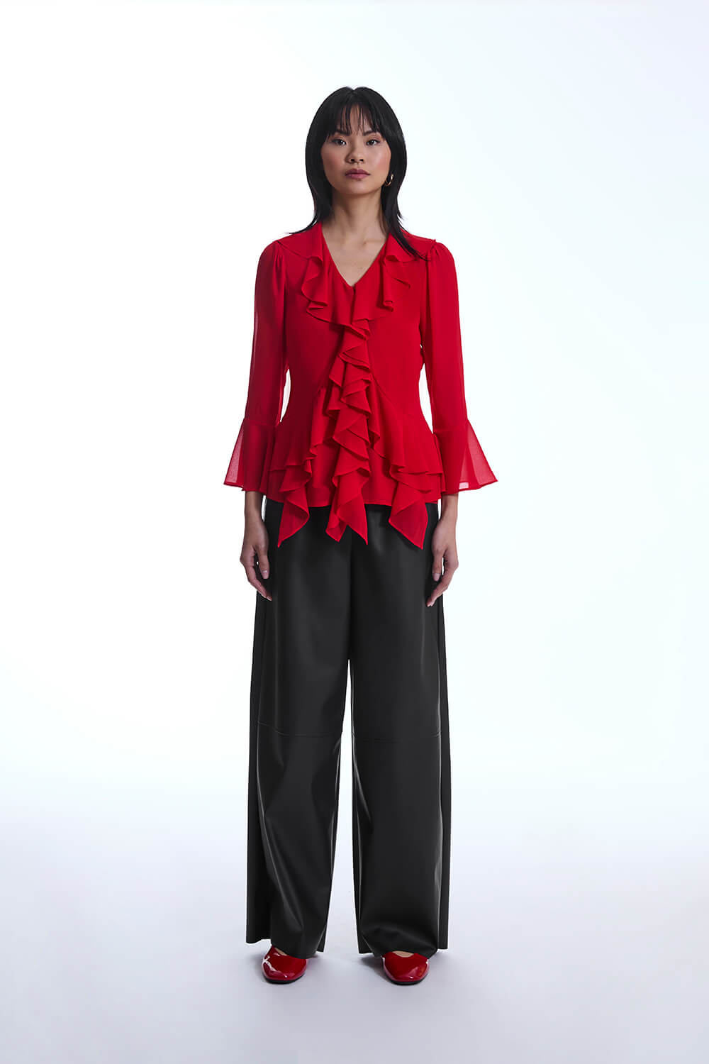 Chiffon Ruffle Red Shirt