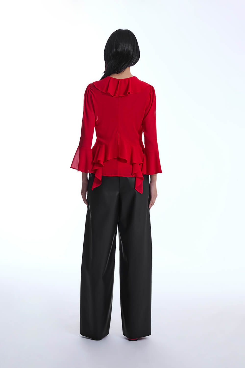 Chiffon Ruffle Red Shirt