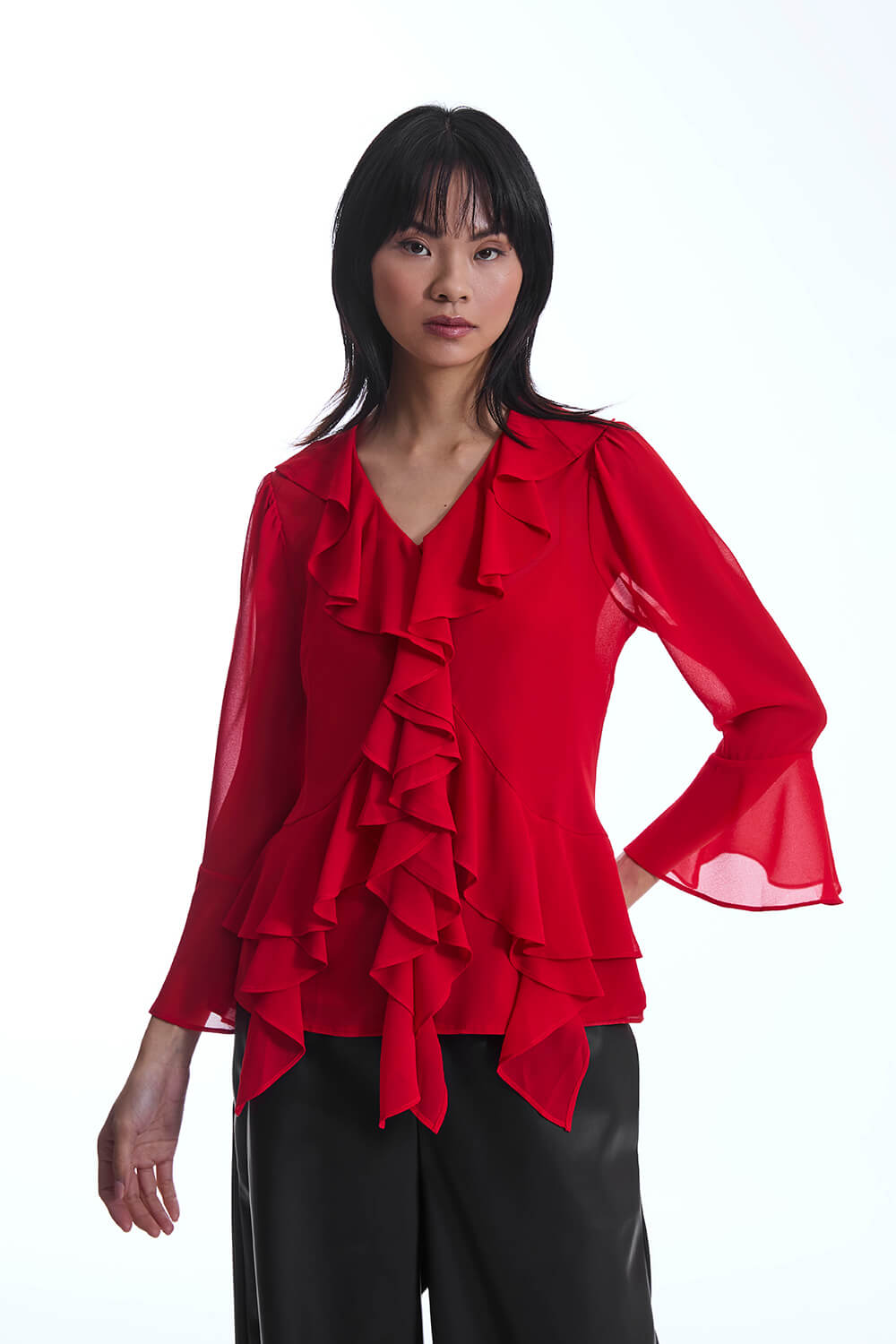 Chiffon Ruffle Red Shirt