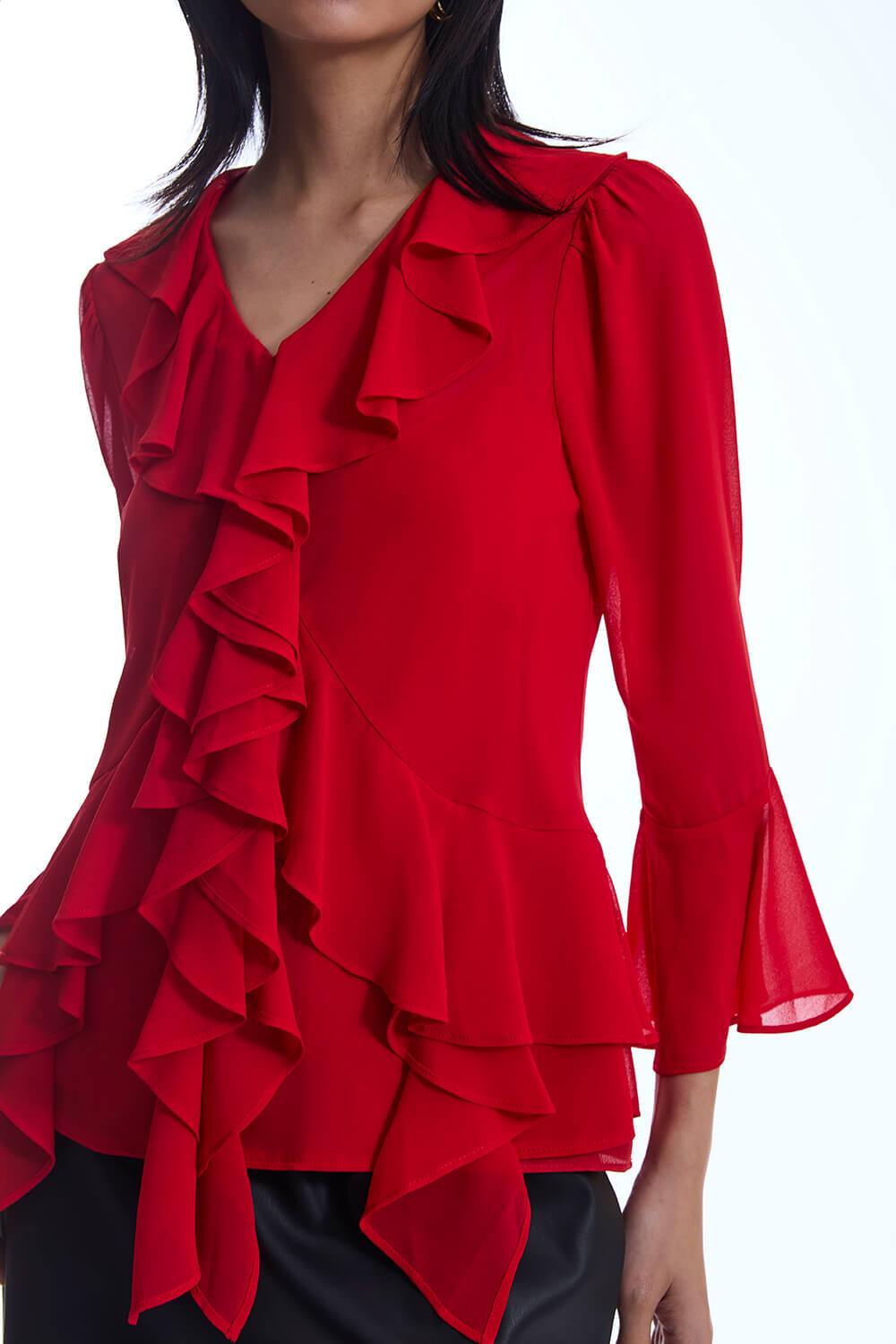 Chiffon Ruffle Red Shirt