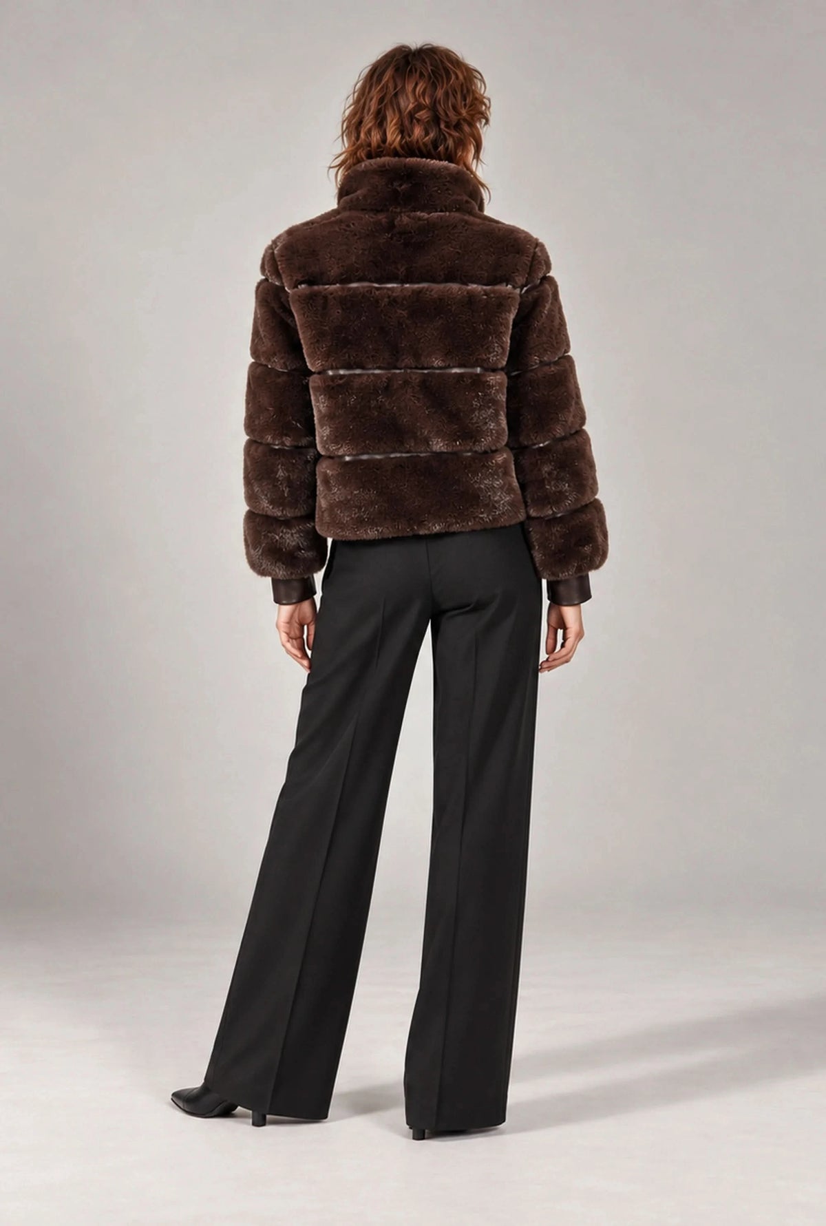 Chocolate Brown Chevron Faux-Fur Jacket