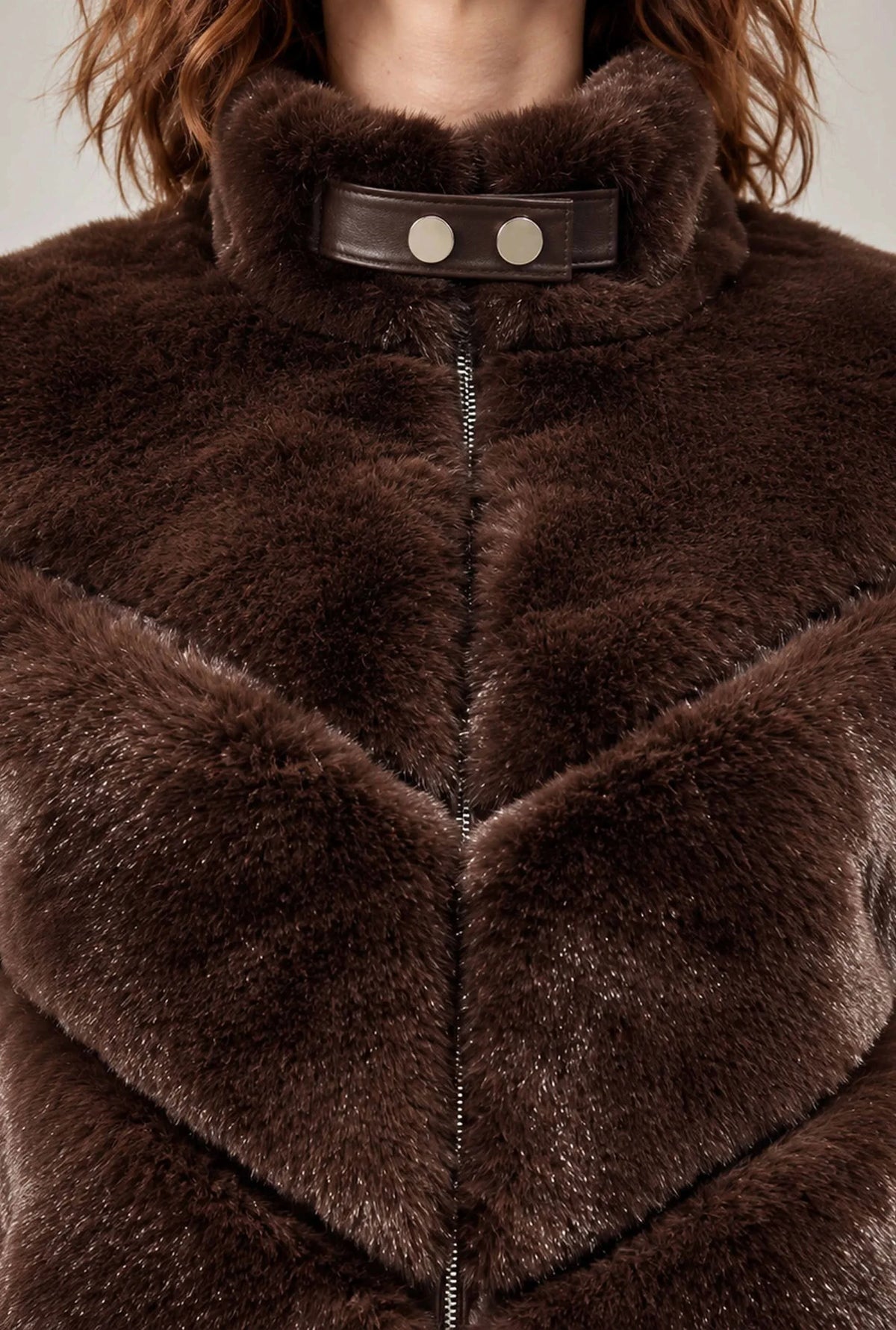 Chocolate Brown Chevron Faux-Fur Jacket
