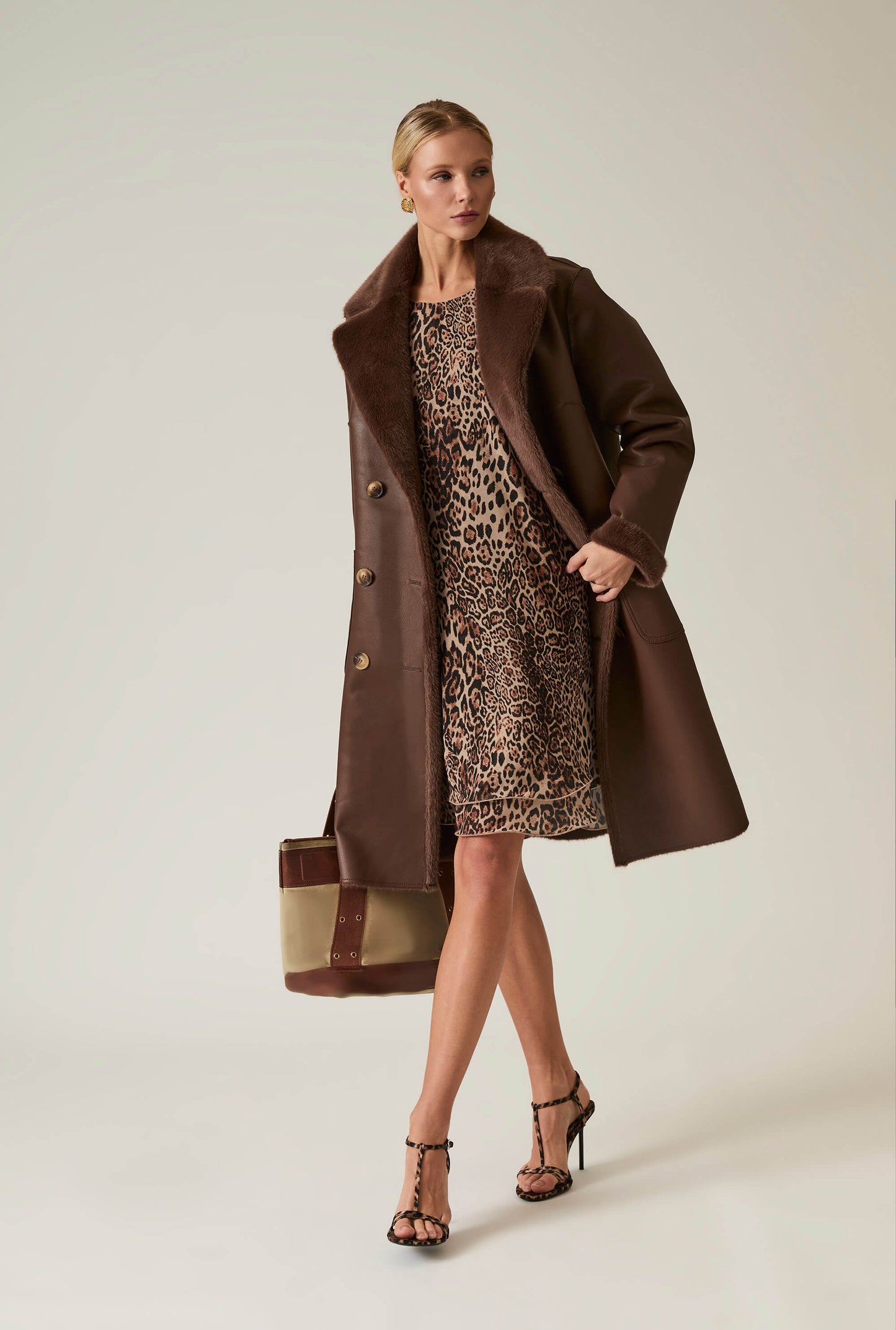 Brown Reversible Faux Fur Coat