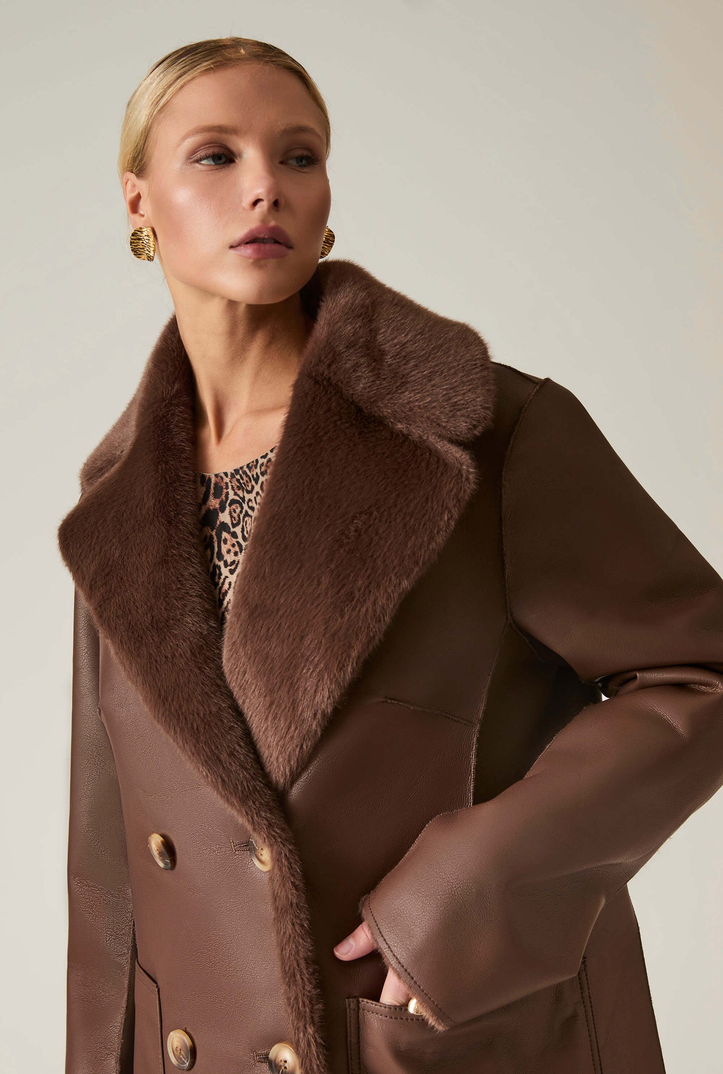 Brown Reversible Faux Fur Coat
