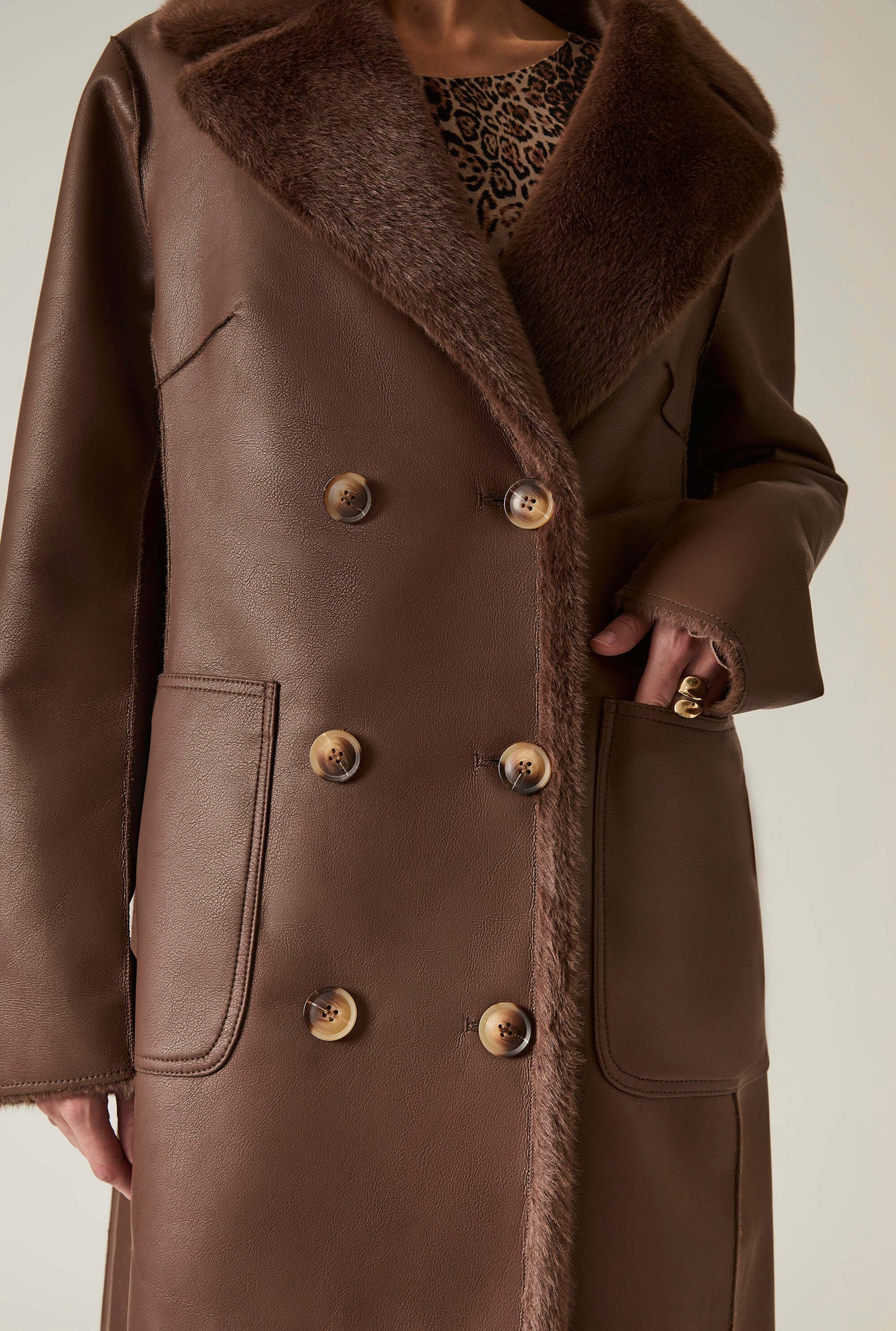 Brown Reversible Faux Fur Coat