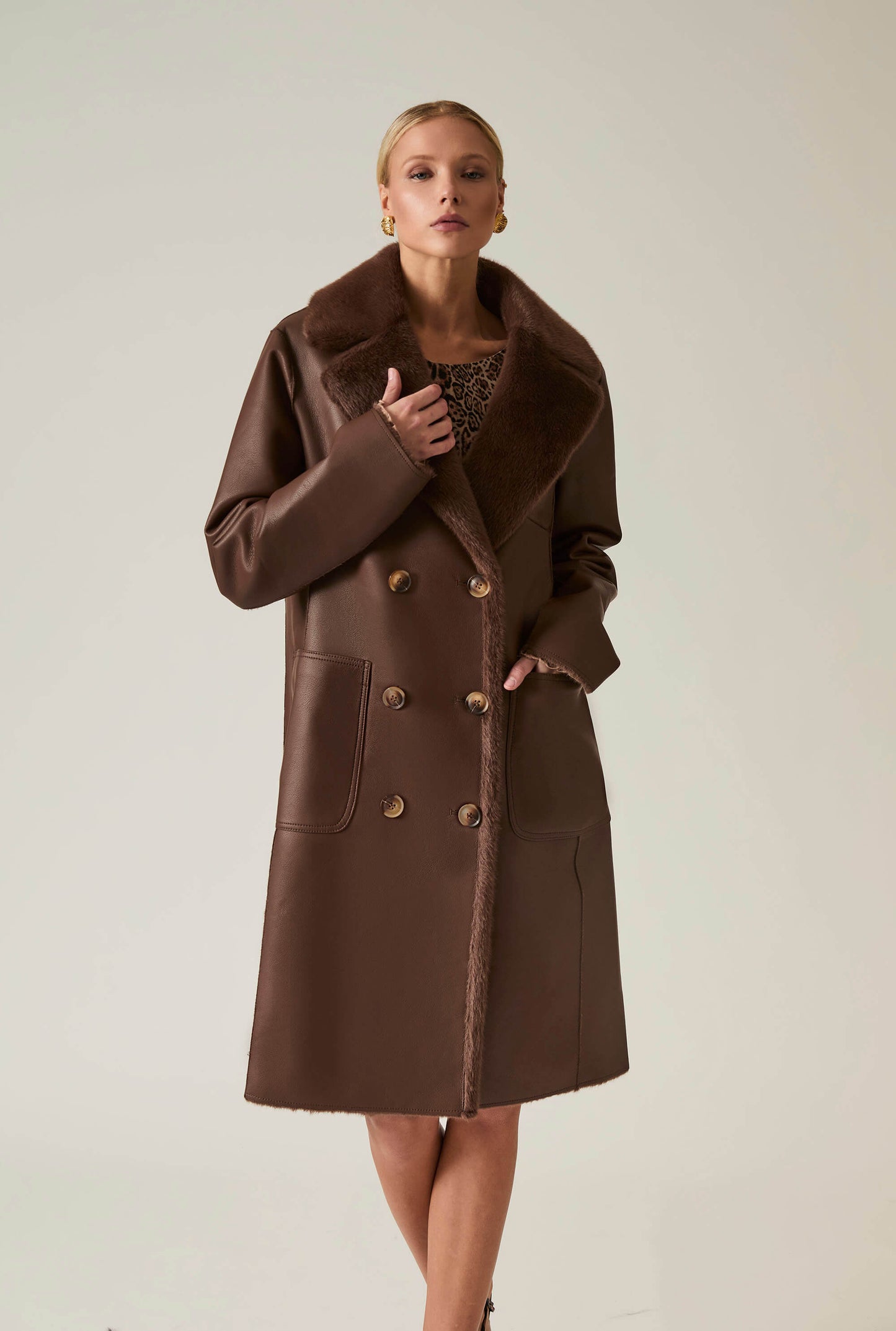 Brown Reversible Faux Fur Coat