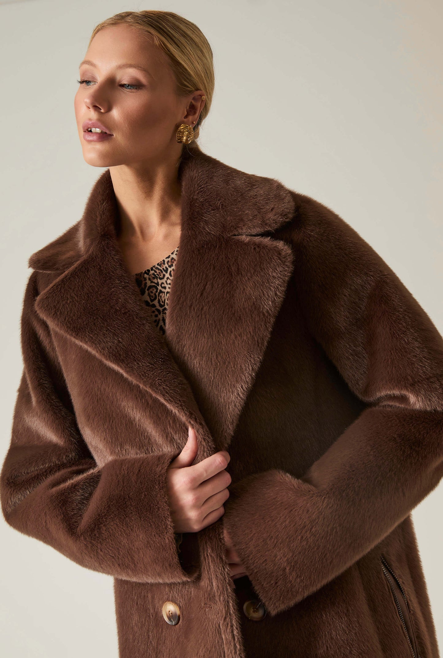 Brown Reversible Faux Fur Coat