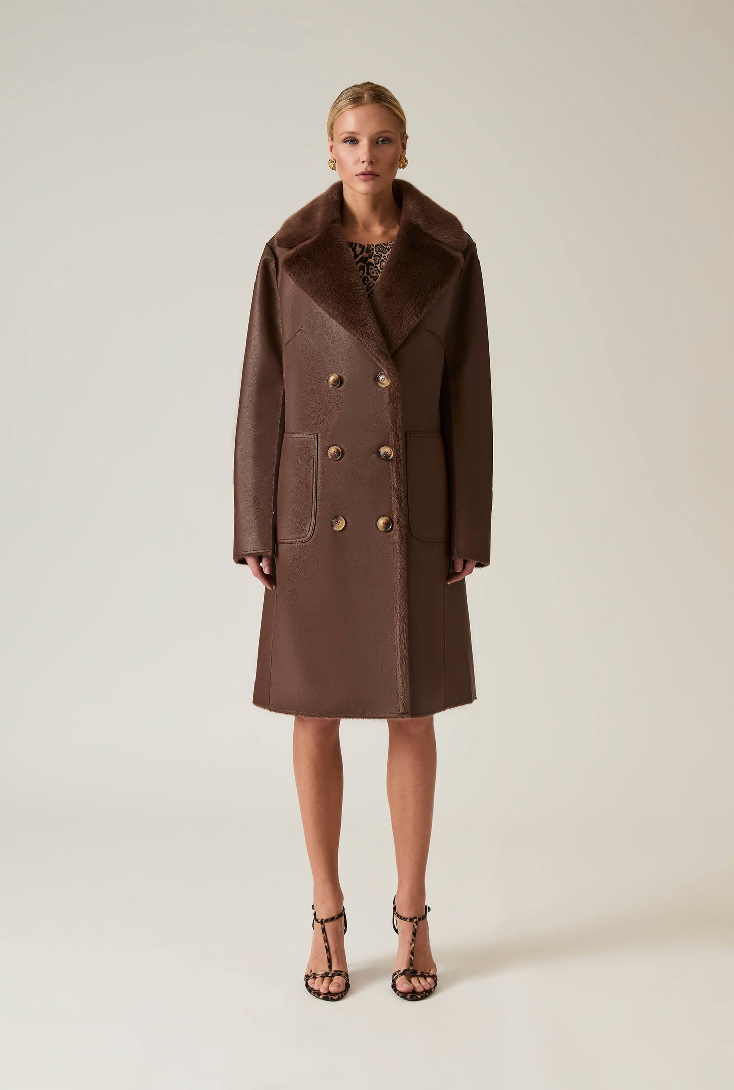 Brown Reversible Faux Fur Coat
