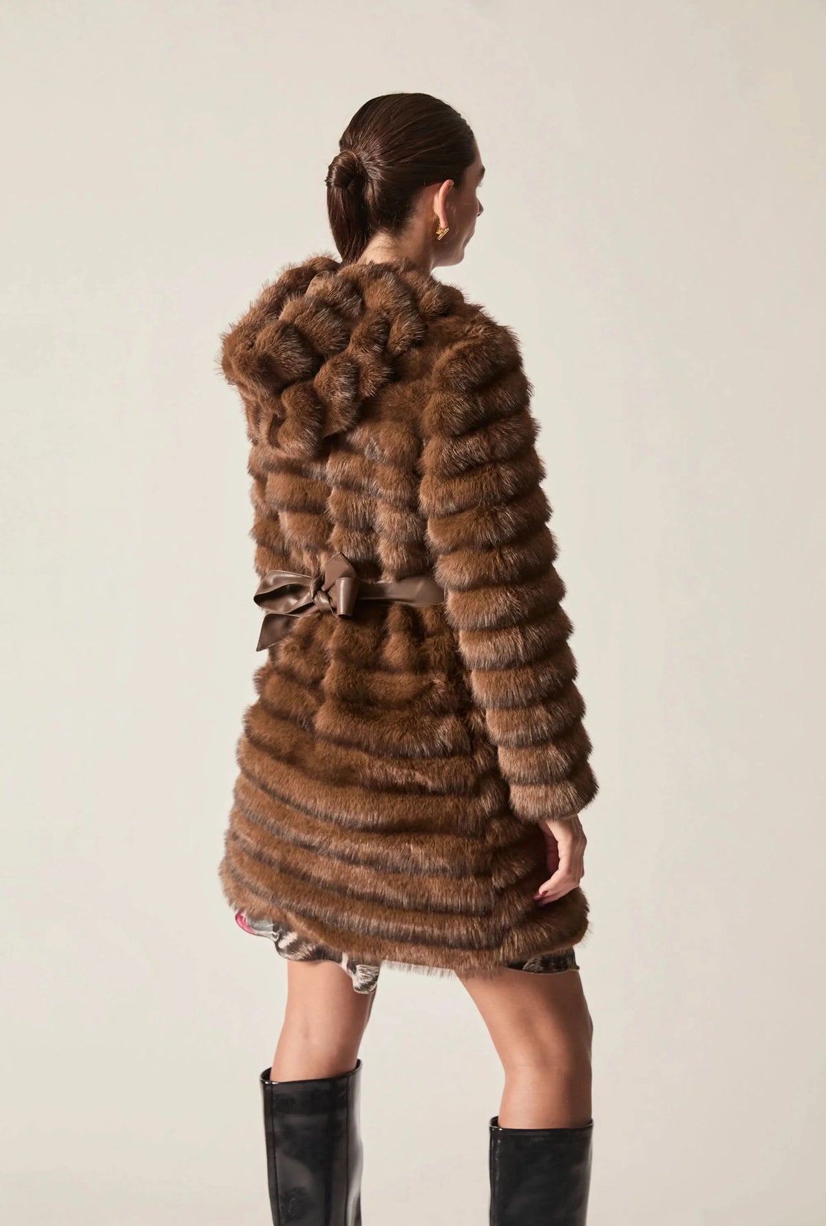 Chocolate Brown Ribbed Faux-Fur Coat