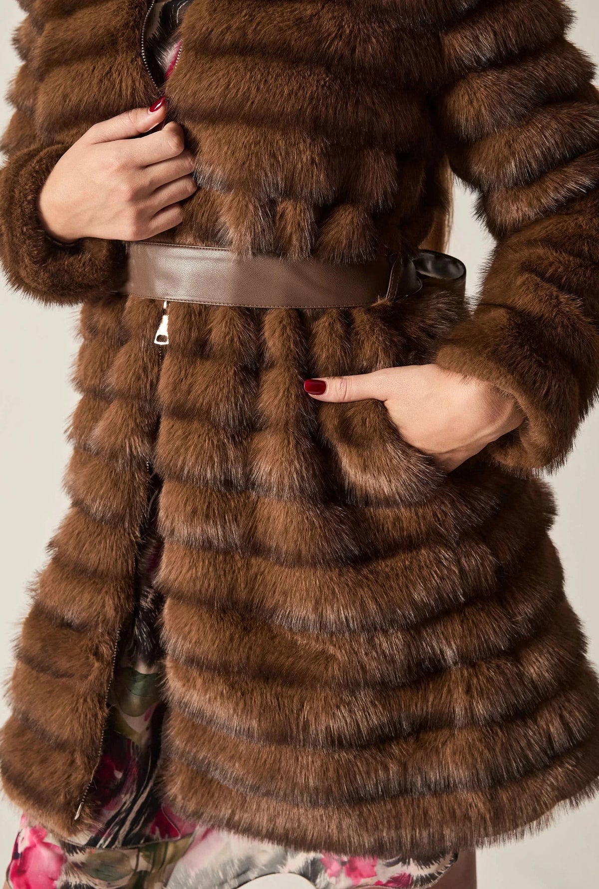 Chocolate Brown Ribbed Faux-Fur Coat