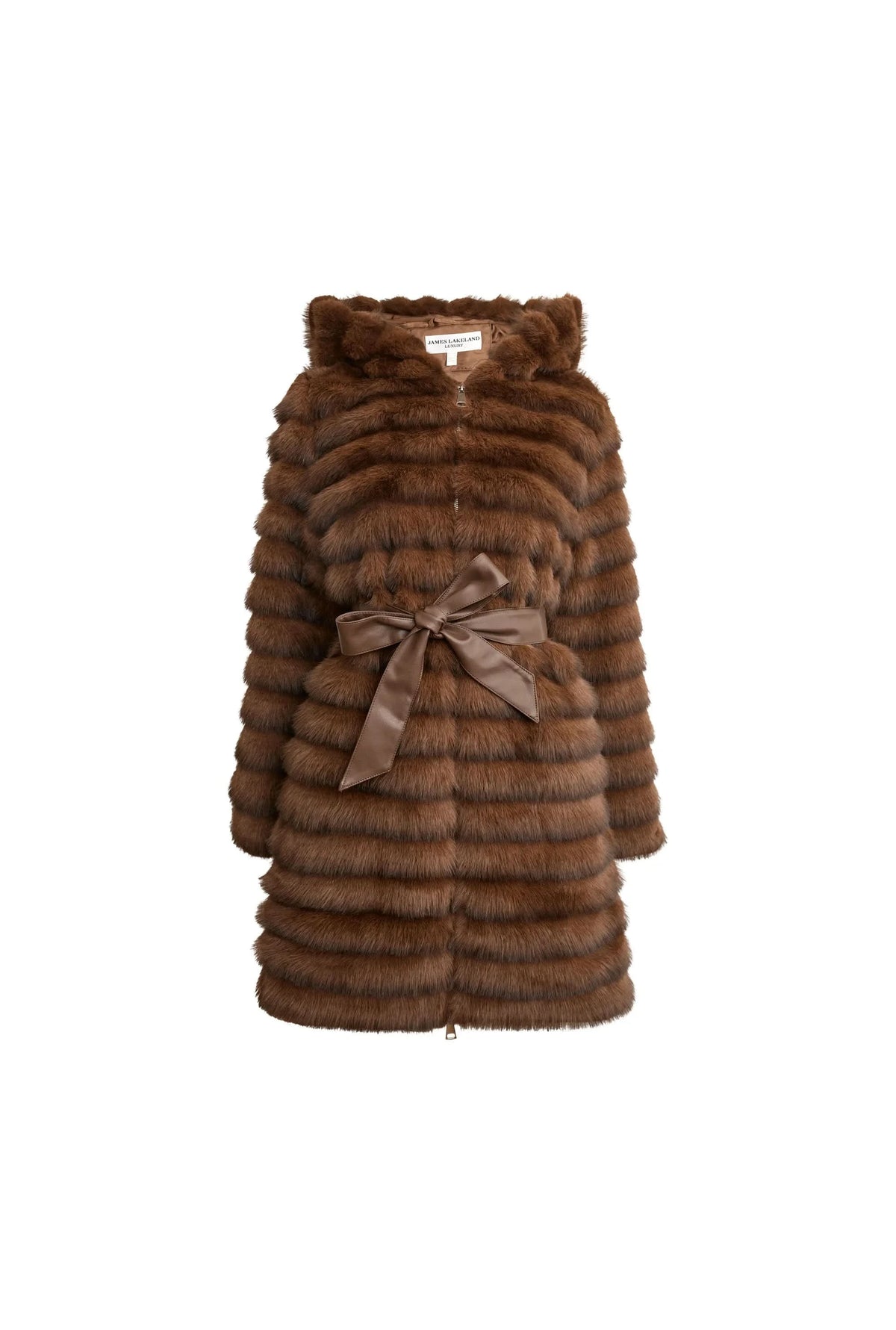 Chocolate Brown Ribbed Faux-Fur Coat