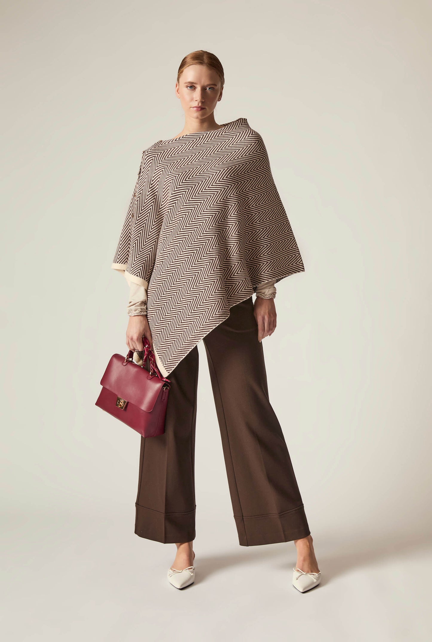 Coffee Chevron Button Poncho