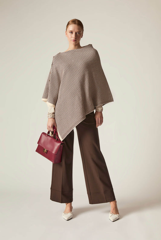 Coffee Chevron Button Poncho