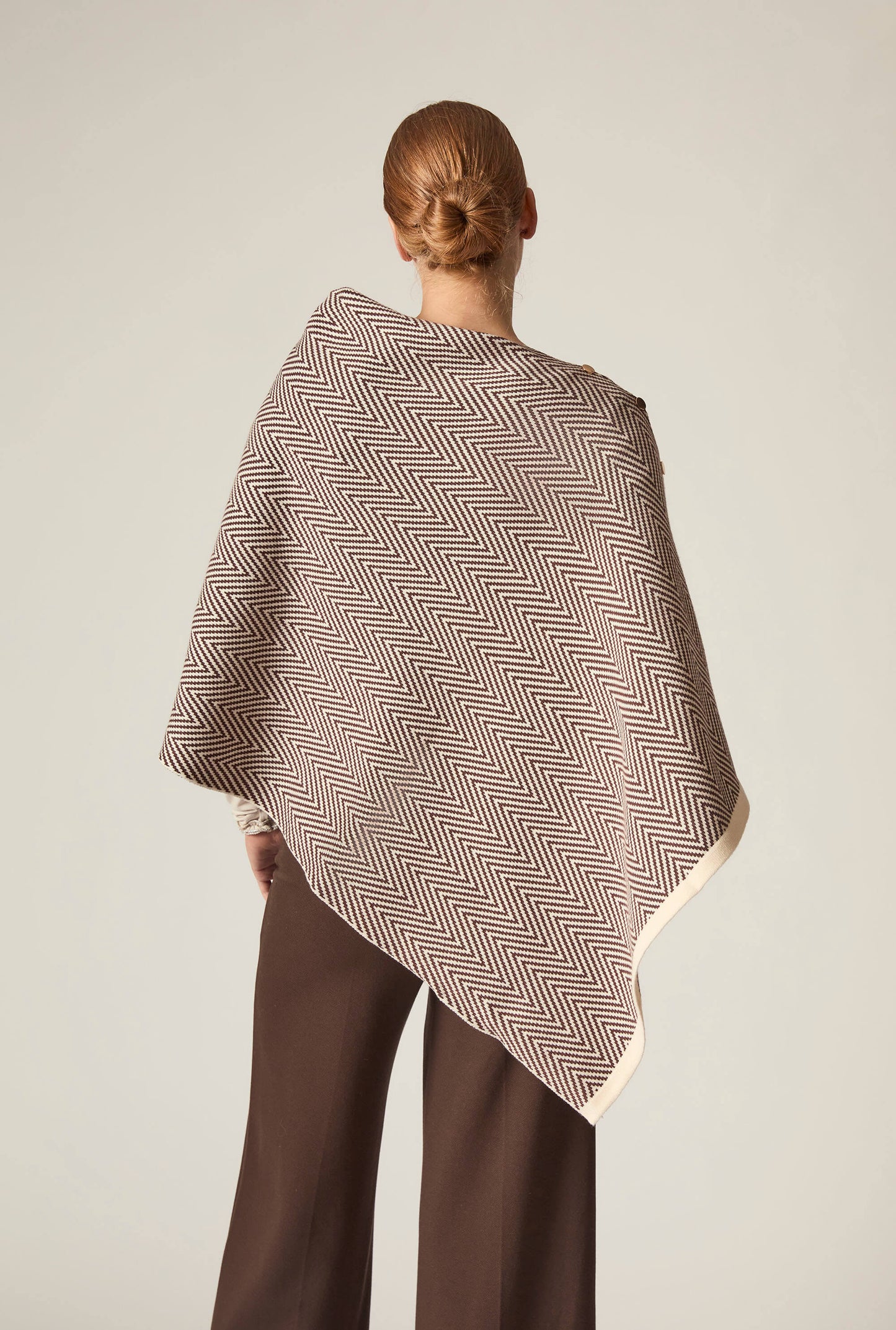 Coffee Chevron Button Poncho