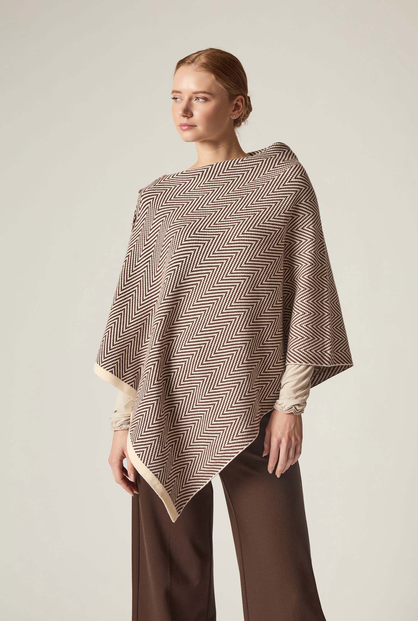 Coffee Chevron Button Poncho