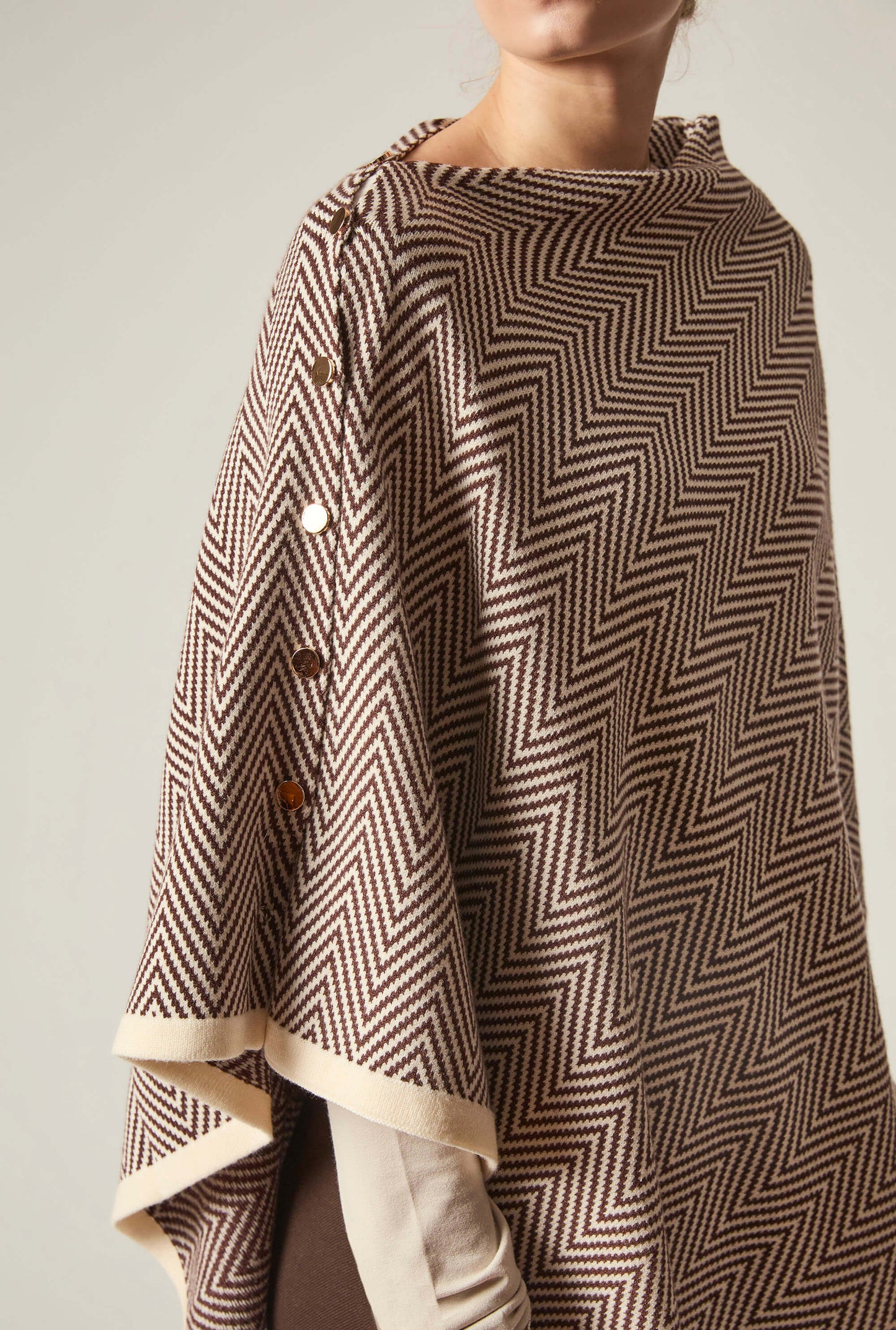 Coffee Chevron Button Poncho