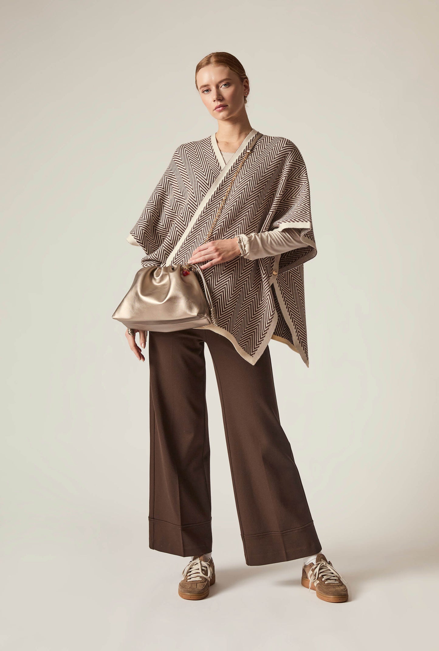 Coffee Chevron Knit Wrap