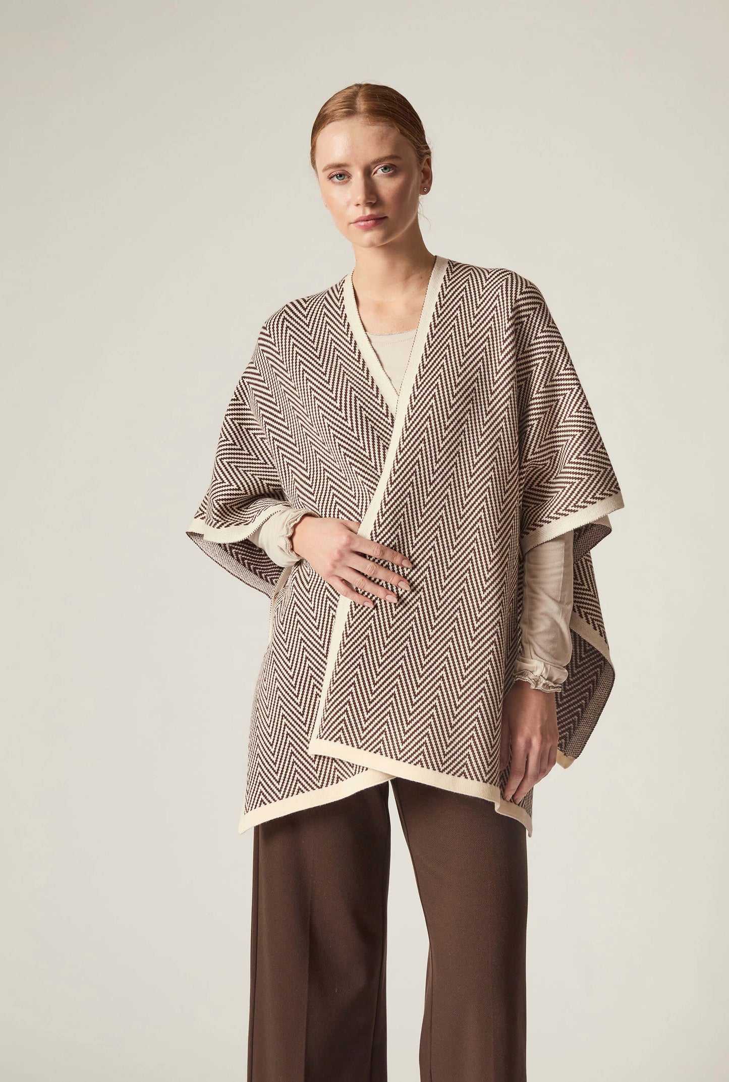 Coffee Chevron Knit Wrap