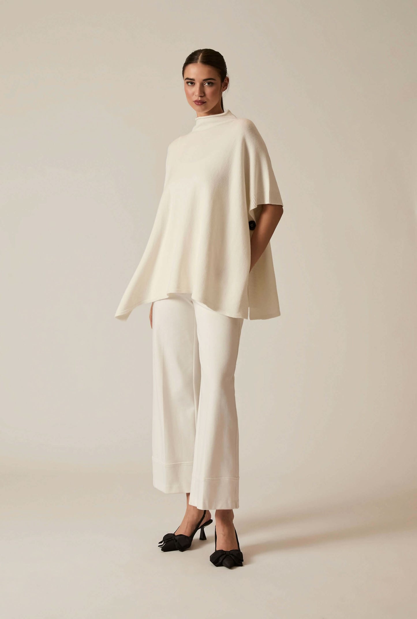 Cream Button Poncho