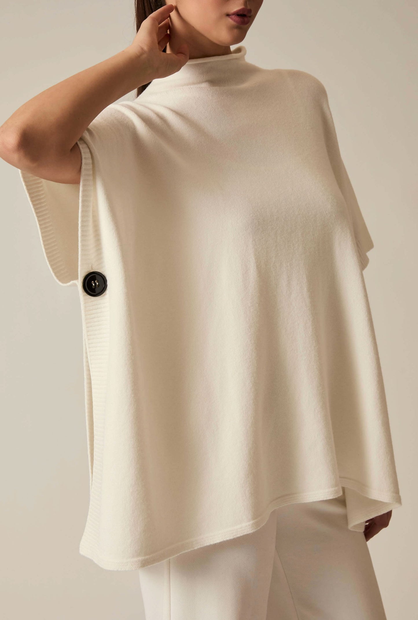 Cream Button Poncho