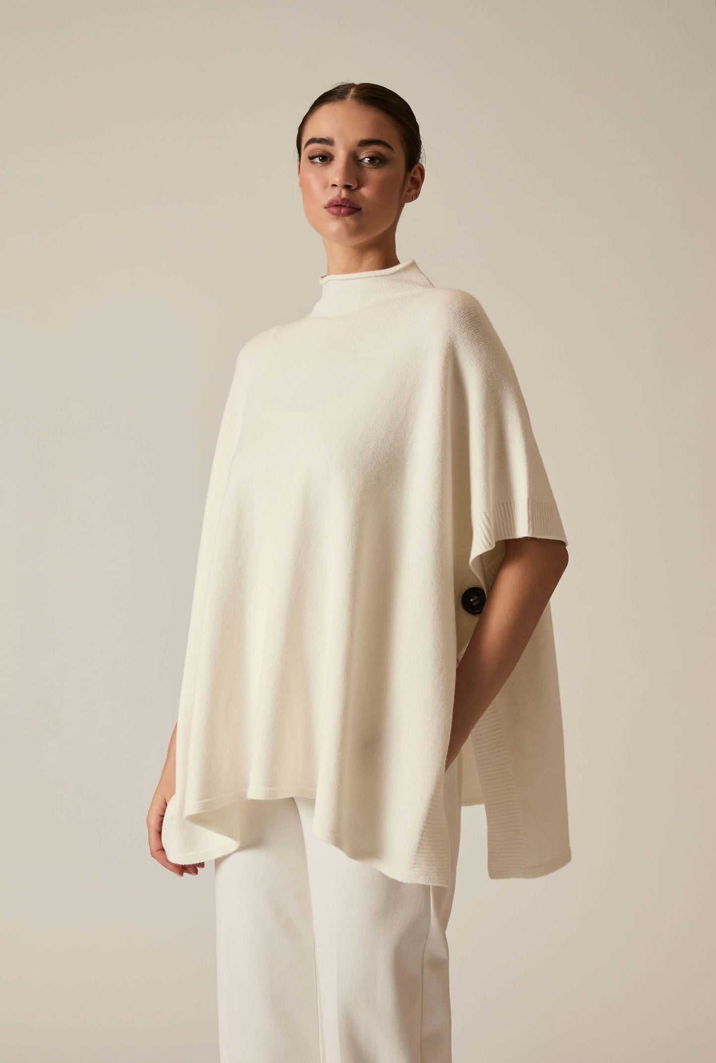 Cream Button Poncho