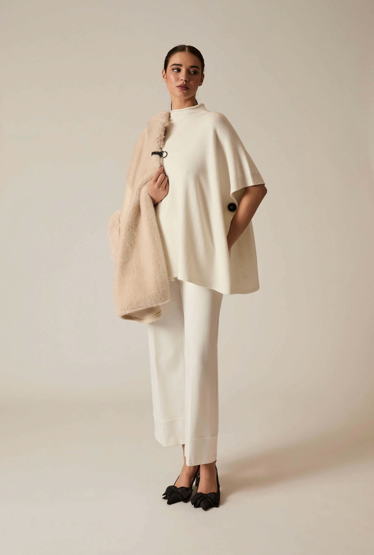 Cream Button Poncho