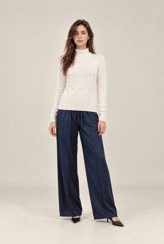 Cream Floral Roll Neck Jumper