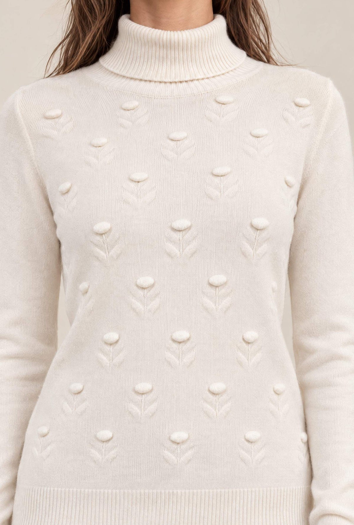 Cream Floral Roll Neck Jumper