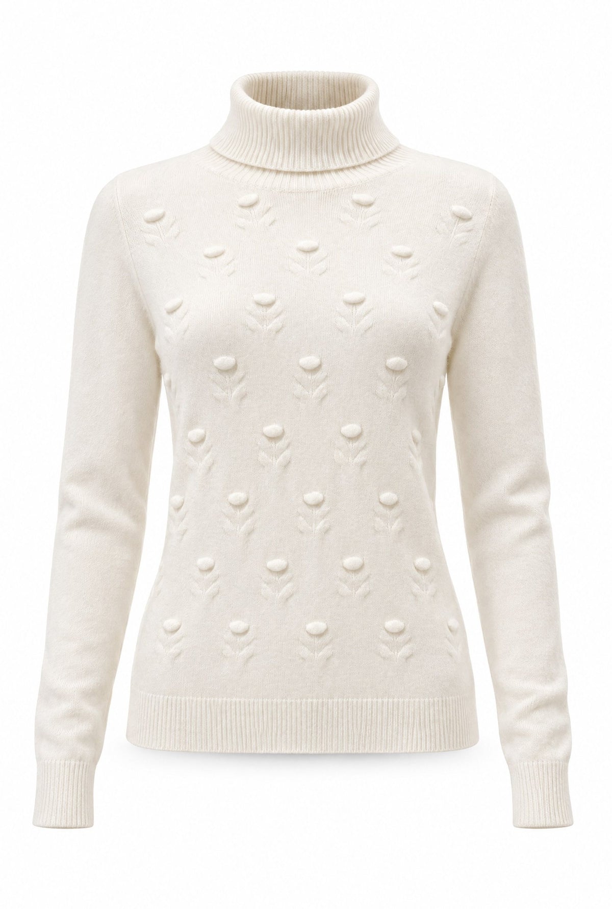 Cream Floral Roll Neck Jumper