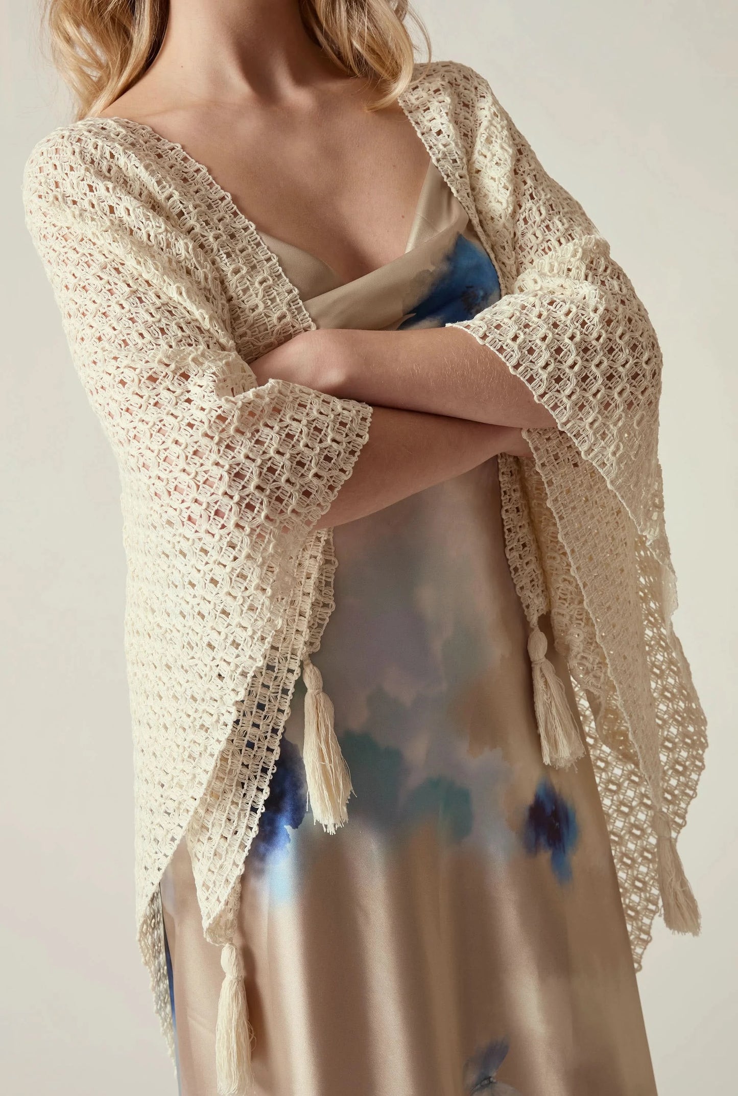 Cream Lattice Knit Kaftan
