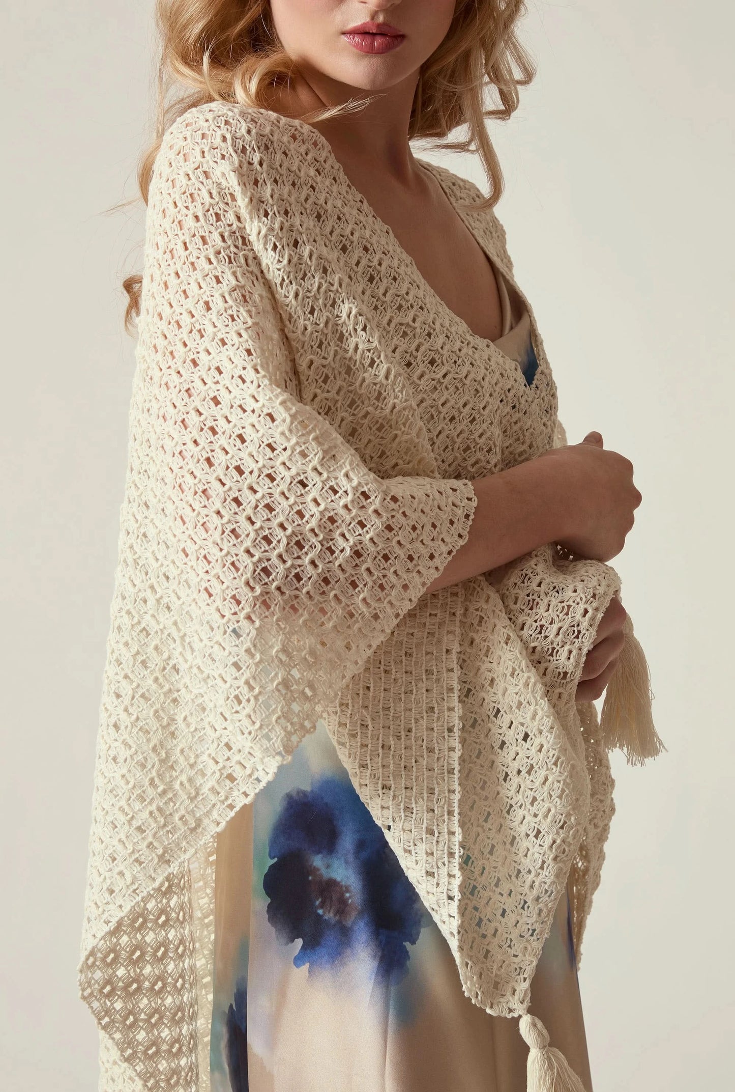 Cream Lattice Knit Kaftan